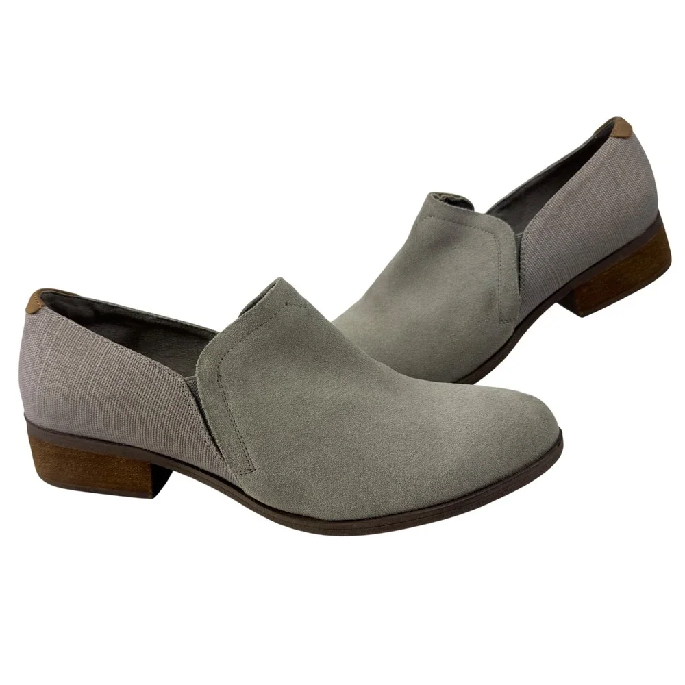 TOMS Women's Gray Suede Textile Block Heel Loafers Casual Office Shoes Size 12‎